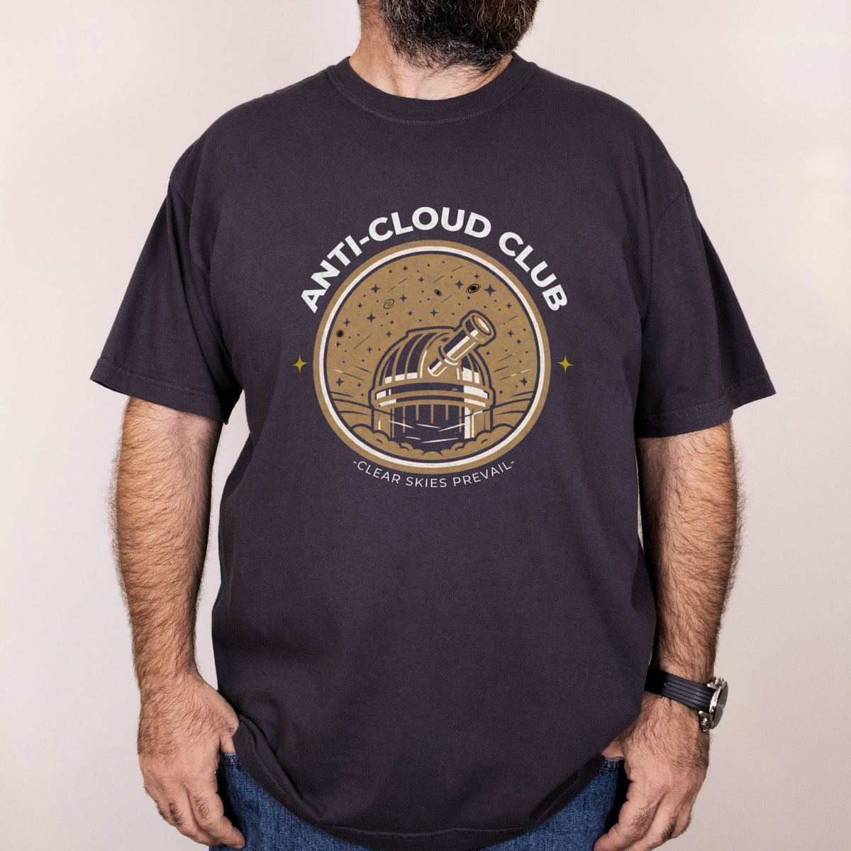 Worn: Anti-Cloud Club printed on a Comfort Colors 1717 tee