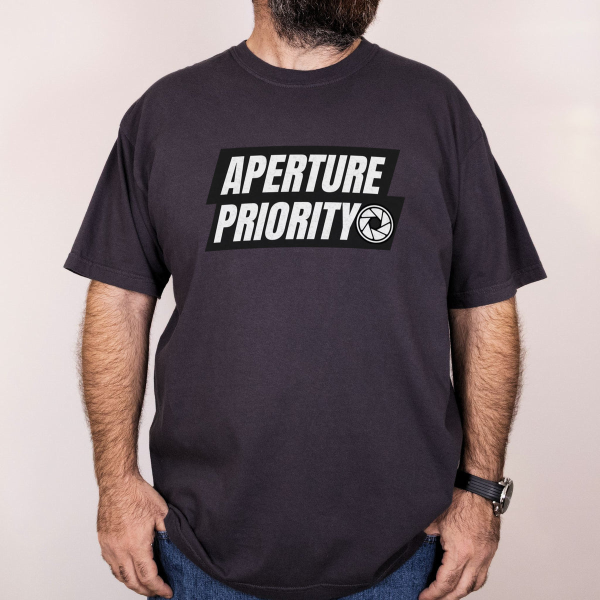 Worn: Aperture Priority printed on a Comfort Colors 1717 tee