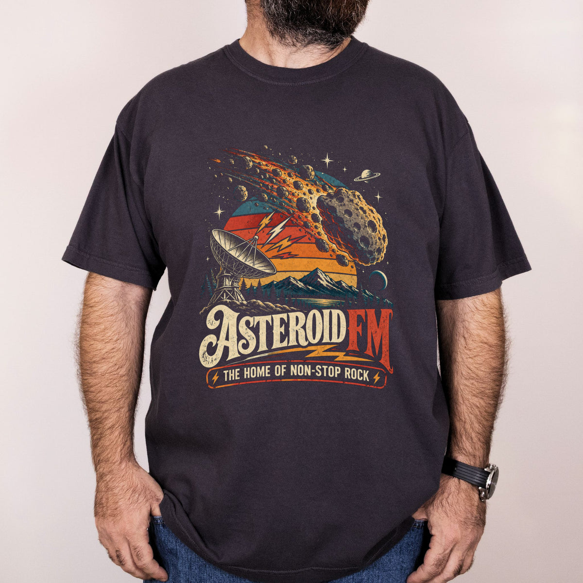 Worn: Asteroid FM printed on a Comfort Colors 1717 tee