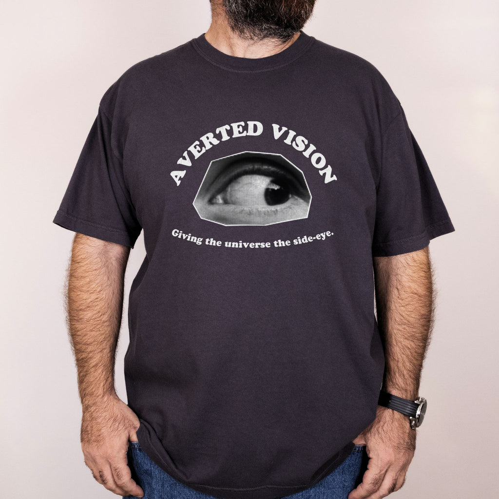 Worn: Averted Vision printed on a Comfort Colors 1717 tee