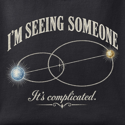 Close-up of the Binary Star Issues print showing ink detail on black cotton fabric