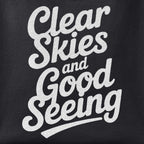 Close-up of the Clear Skies and Good Seeing print showing ink detail on black cotton fabric