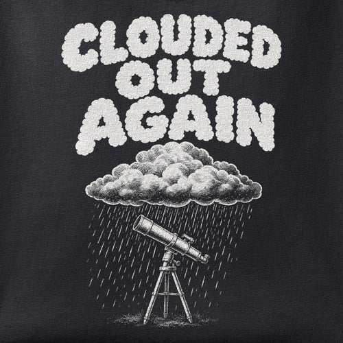 Close-up of the Clouded Out Again print showing ink detail on black cotton fabric