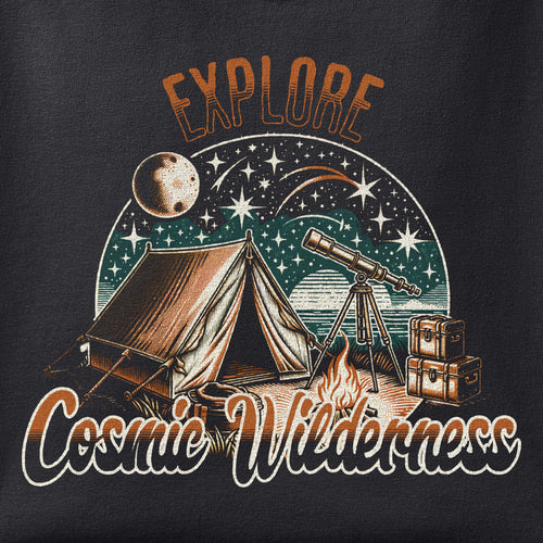 Close-up of the Cosmic Wilderness print showing ink detail on black cotton fabric
