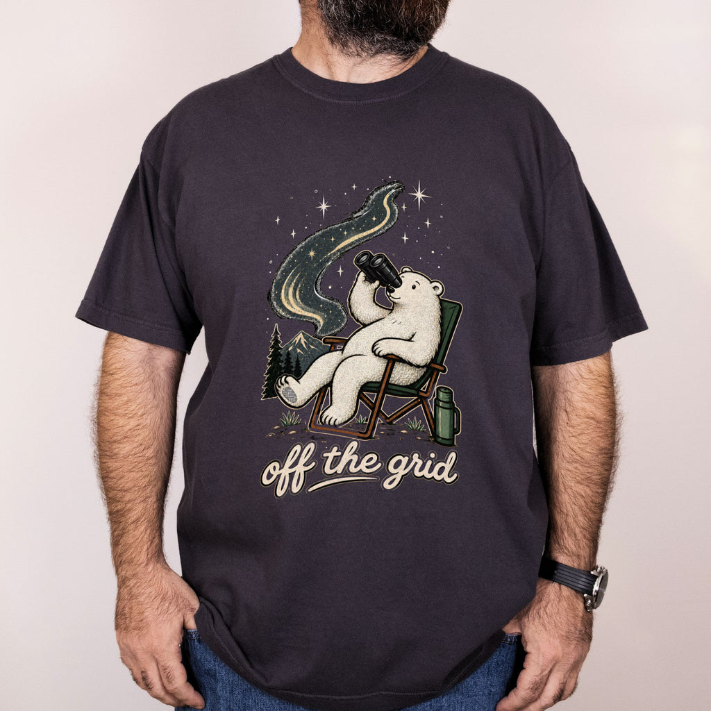 Worn: Off the grid printed on a Comfort Colors 1717 tee