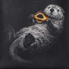 Close-up of the Otter Space print showing ink detail on black cotton fabric
