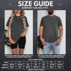 Comfort Colors 1717 size guide: chest width and body length in inches, sizes S to 4X