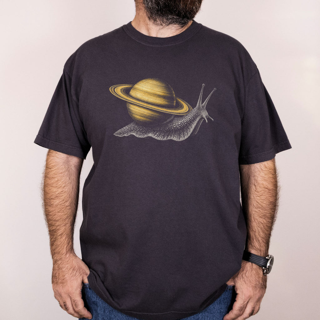 Worn: Saturn Snail printed on a Comfort Colors 1717 tee