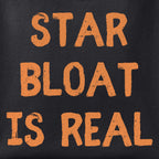 Close-up of the Star Bloat is Real print showing ink detail on black cotton fabric