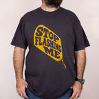 Worn: Stop Flashing Me printed on a Comfort Colors 1717 tee