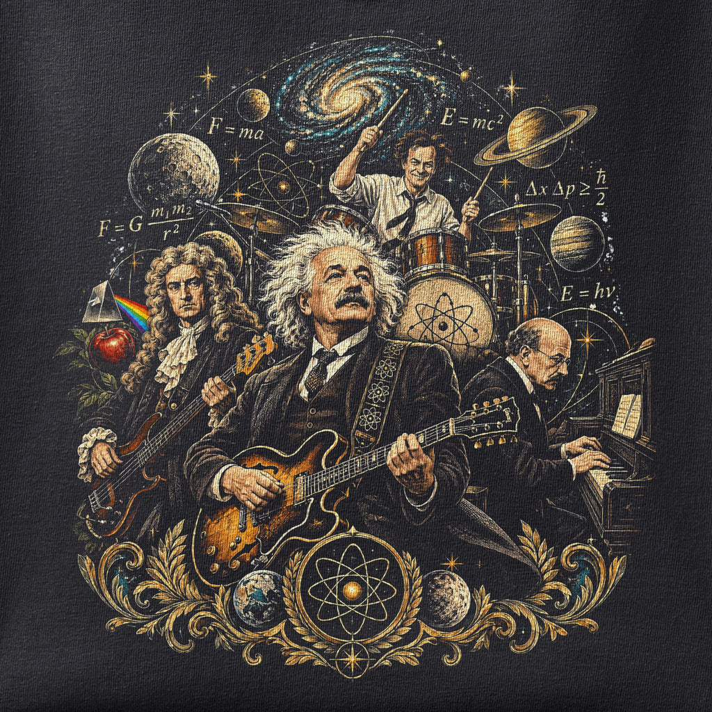 Close-up of the The Legends print showing ink detail on black cotton fabric