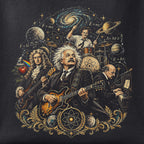 Close-up of the The Legends print showing ink detail on black cotton fabric