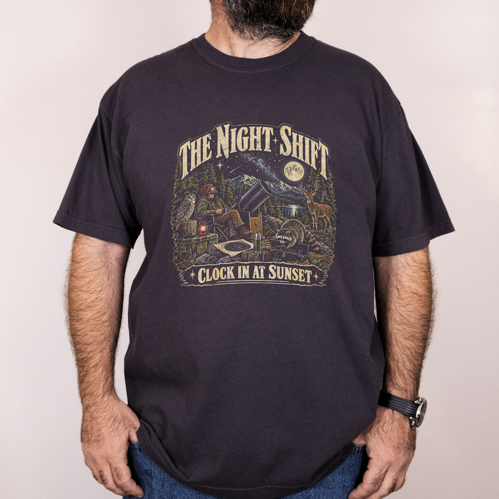 Worn: The Night Shift printed on a Comfort Colors 1717 tee