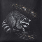 Close-up of the The Stars Are Down Here print showing ink detail on black cotton fabric